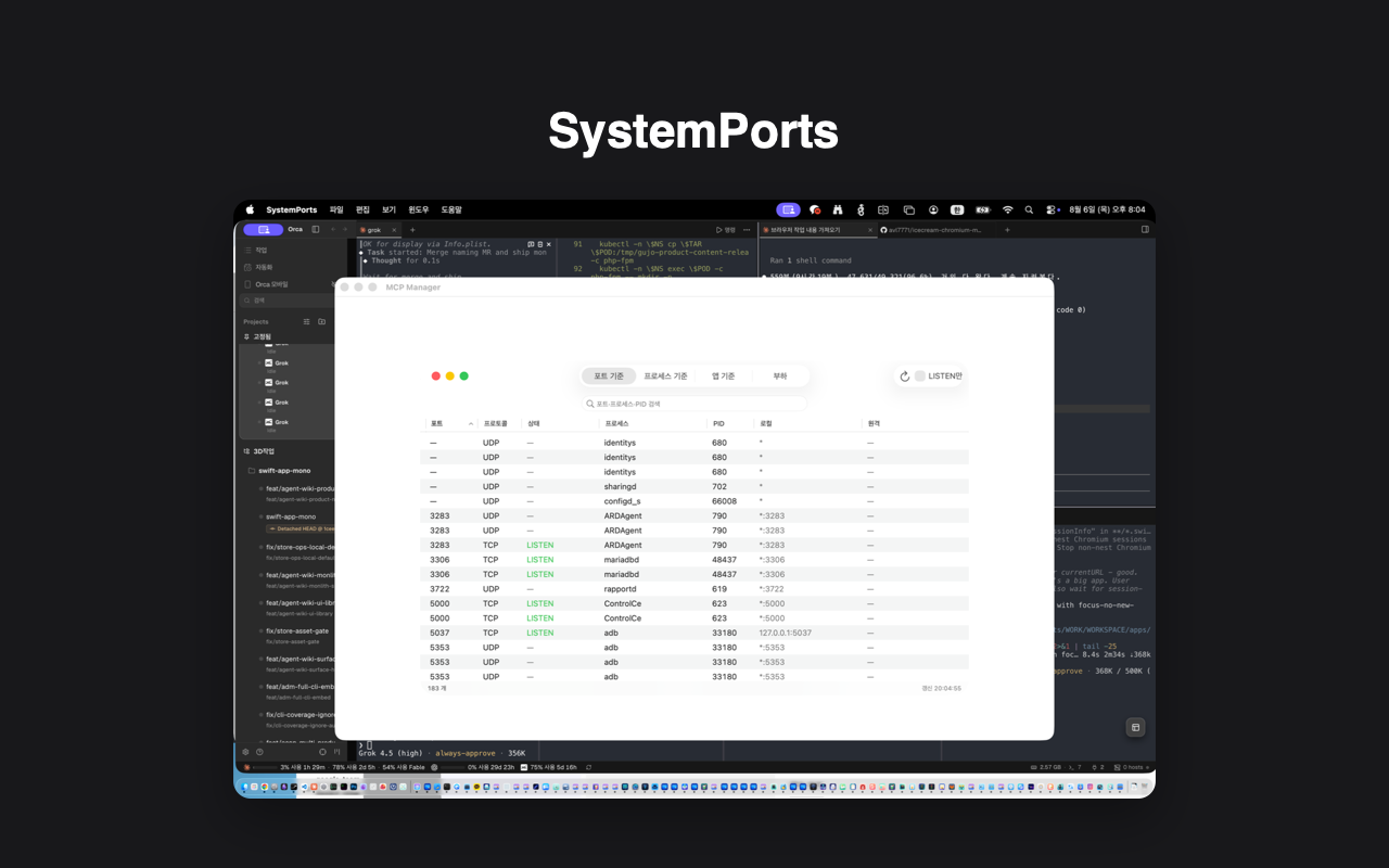 SystemPorts 주요 화면
